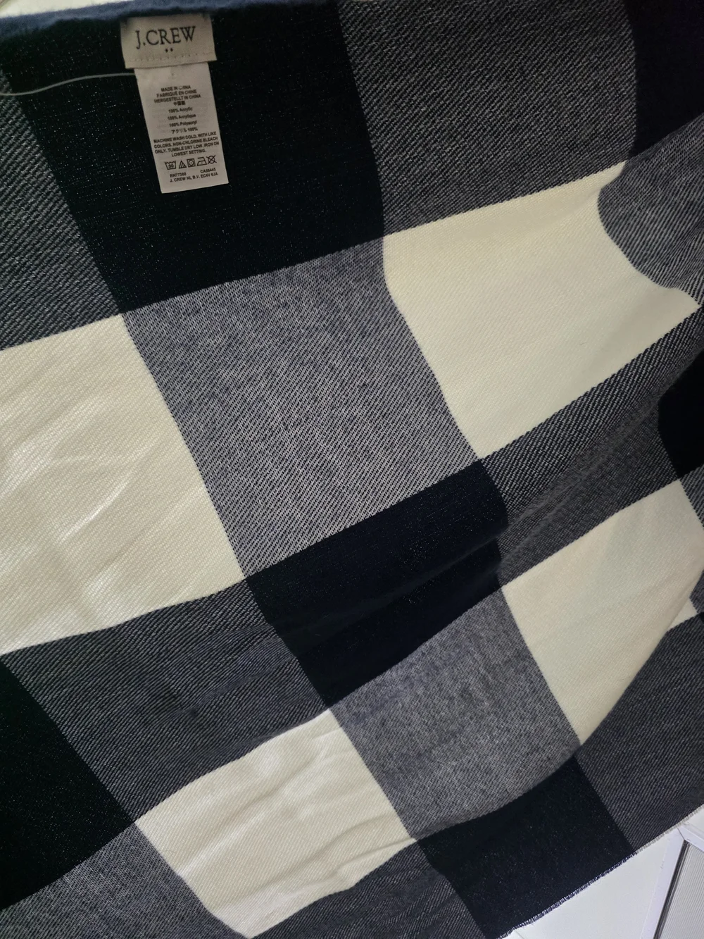 J.Crew Plaid Cape Scarf Poncho Wrap with Armholes Blue and White Buffalo Plaid